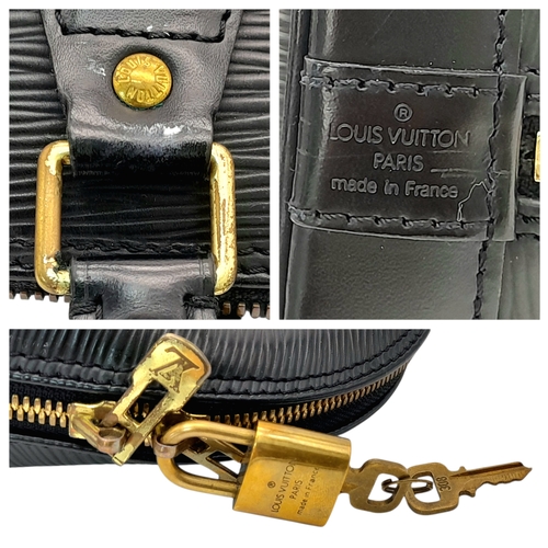 194 - A Louis Vuitton Black Epi Leather Alma PM Bag. Black Epi leather exterior with gold-tone hardware, d... 