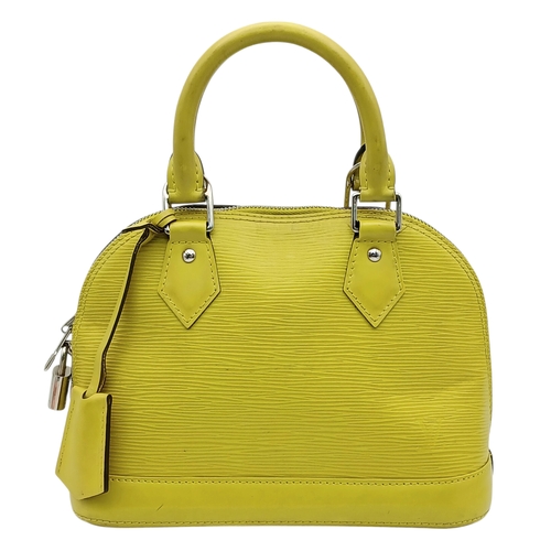 368 - A Louis Vuitton Alma BB Lime Epi Leather Top Handle Bag. Lime green Epi leather exterior with silver... 
