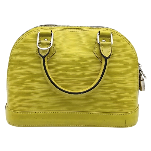 368 - A Louis Vuitton Alma BB Lime Epi Leather Top Handle Bag. Lime green Epi leather exterior with silver... 