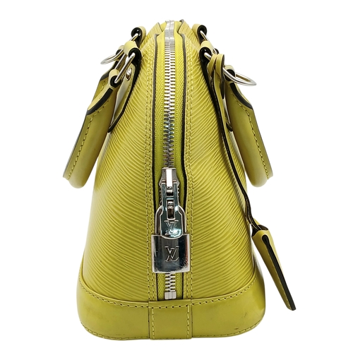 368 - A Louis Vuitton Alma BB Lime Epi Leather Top Handle Bag. Lime green Epi leather exterior with silver... 