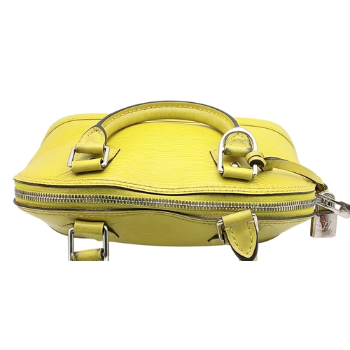 368 - A Louis Vuitton Alma BB Lime Epi Leather Top Handle Bag. Lime green Epi leather exterior with silver... 