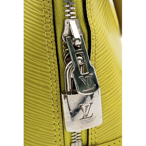 368 - A Louis Vuitton Alma BB Lime Epi Leather Top Handle Bag. Lime green Epi leather exterior with silver... 