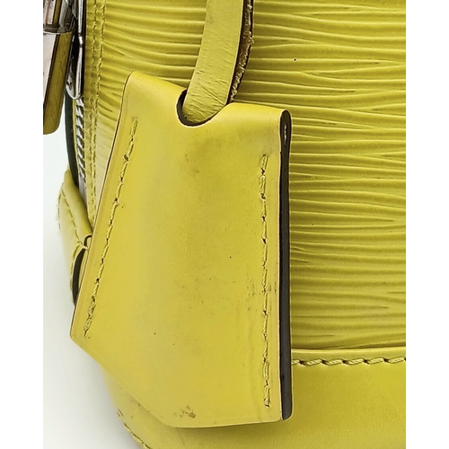 368 - A Louis Vuitton Alma BB Lime Epi Leather Top Handle Bag. Lime green Epi leather exterior with silver... 