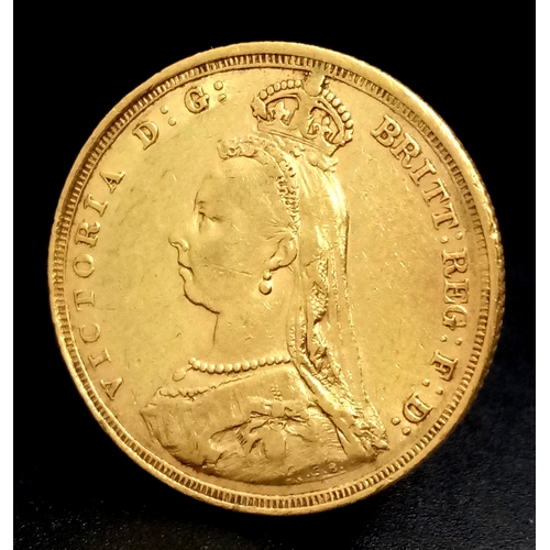 503 - AN 1888, QUEEN VICTORIA, SYDNEY MINT, JUBILEE HEAD, FULL SOVEREIGN COIN. 22K GOLD. C 4007