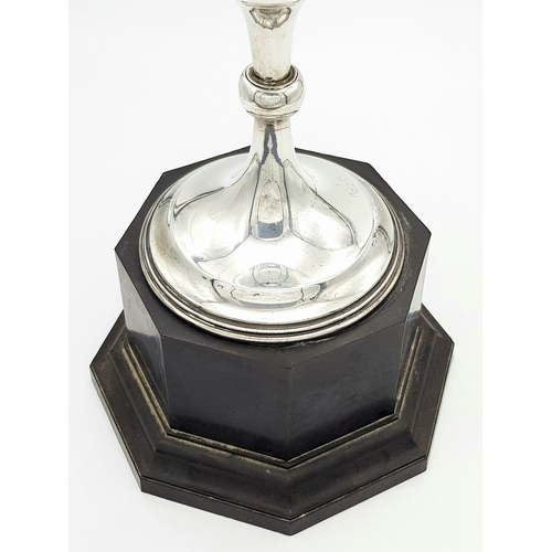 514 - A Sterling Silver Cup Mounted on a Wood Base. Hallmarks for Birmingham 1920. Makers mark of Edgar an... 