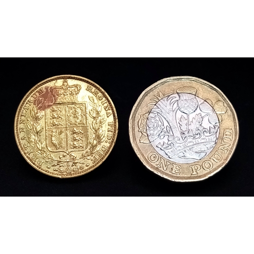 524 - AN 1878, QUEEN VICTORIA, SHIELD BACK, SYDNEY MINT, FULL SOVEREIGN COIN. 22K GOLD. 10080.