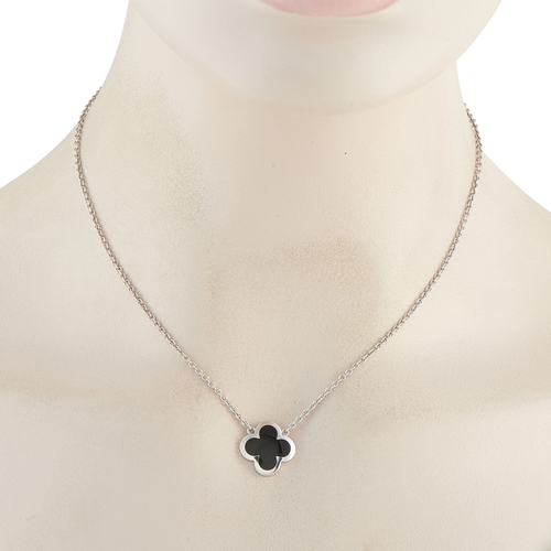 529 - A Van Cleef & Arpels Pure Alhambra 18K White Gold 1-Motif Necklace. Featuring the brand's signature ... 