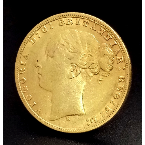 538 - AN 1874, QUEEN VICTORIA, YOUNG HEAD, SYDNEY MINT, FULL SOVEREIGN COIN. 22K GOLD. 9725 - 31