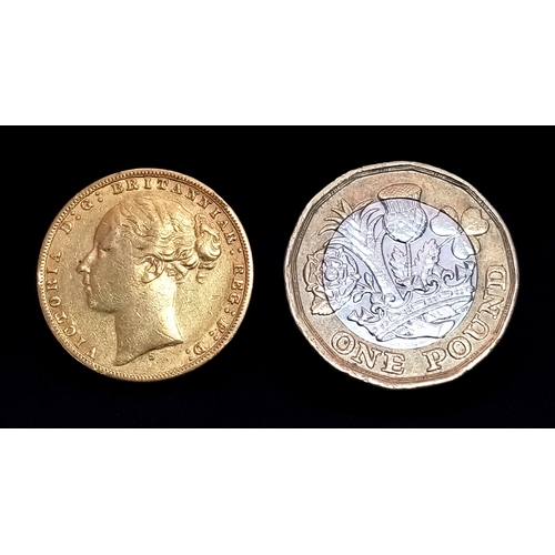 538 - AN 1874, QUEEN VICTORIA, YOUNG HEAD, SYDNEY MINT, FULL SOVEREIGN COIN. 22K GOLD. 9725 - 31