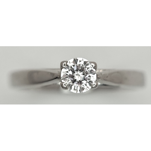 551 - AN 18K WHITE GOLD, FOREVER, DIAMOND SOLITAIRE RING. 0.20 TCW, 2.3G, SIZE J. SC 4047