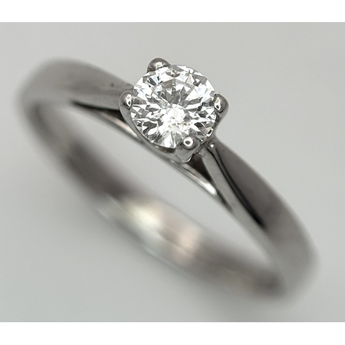 551 - AN 18K WHITE GOLD, FOREVER, DIAMOND SOLITAIRE RING. 0.20 TCW, 2.3G, SIZE J. SC 4047
