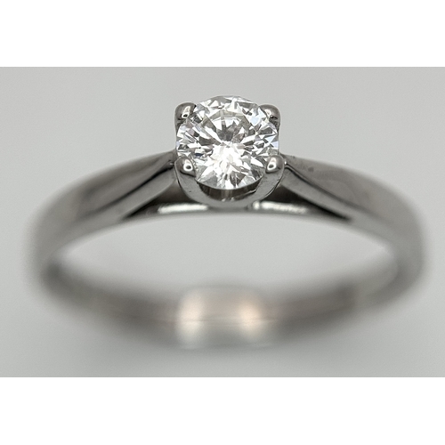 551 - AN 18K WHITE GOLD, FOREVER, DIAMOND SOLITAIRE RING. 0.20 TCW, 2.3G, SIZE J. SC 4047