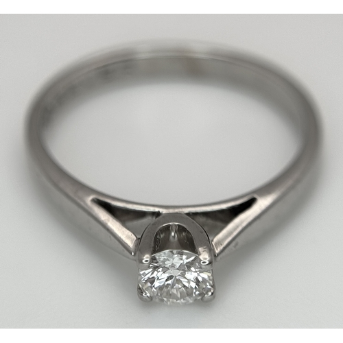 551 - AN 18K WHITE GOLD, FOREVER, DIAMOND SOLITAIRE RING. 0.20 TCW, 2.3G, SIZE J. SC 4047