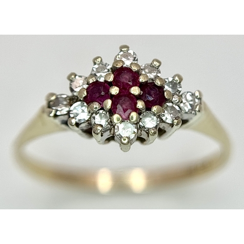 552 - A 9K YELLOW GOLD, DIAMOND AND RUBY RING. 1.5G, SIZE K. SC 4003