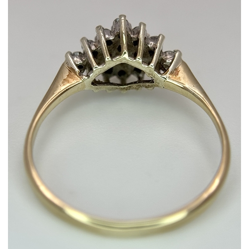 552 - A 9K YELLOW GOLD, DIAMOND AND RUBY RING. 1.5G, SIZE K. SC 4003