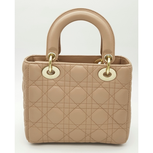 627 - A Lady Dior Pink Quilted Leather Top Handle Bag. Pink leather with dual rounded top handles, gold-to... 