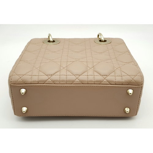 627 - A Lady Dior Pink Quilted Leather Top Handle Bag. Pink leather with dual rounded top handles, gold-to... 
