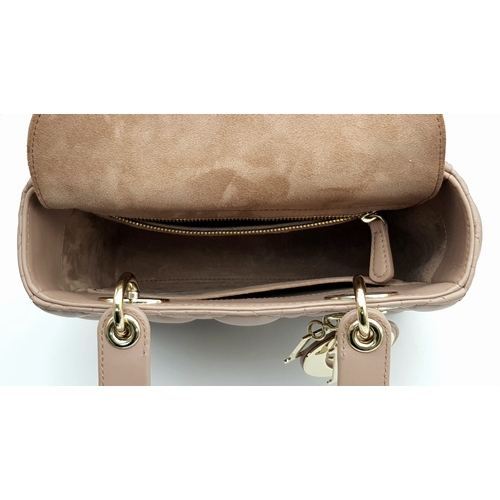 627 - A Lady Dior Pink Quilted Leather Top Handle Bag. Pink leather with dual rounded top handles, gold-to... 