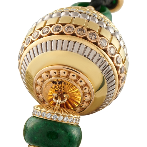 1059 - A Cicada 18K Yellow Gold 2.75ct Diamond, Jade, and Onyx Tassel Pendant Necklace, featuring a dramati... 