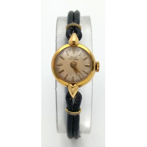 1408 - A Vintage 9K Gold Cased Girard Perregaux Ladies Watch. Case - 18mm. In working order.