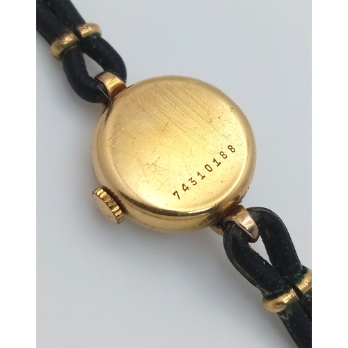 1408 - A Vintage 9K Gold Cased Girard Perregaux Ladies Watch. Case - 18mm. In working order.