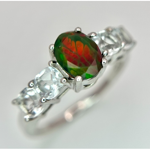 1410 - An attractive Sterling Silver Bloodstone and White Quartz Ring Size Q. The Ring is set with a 7mm Ov... 