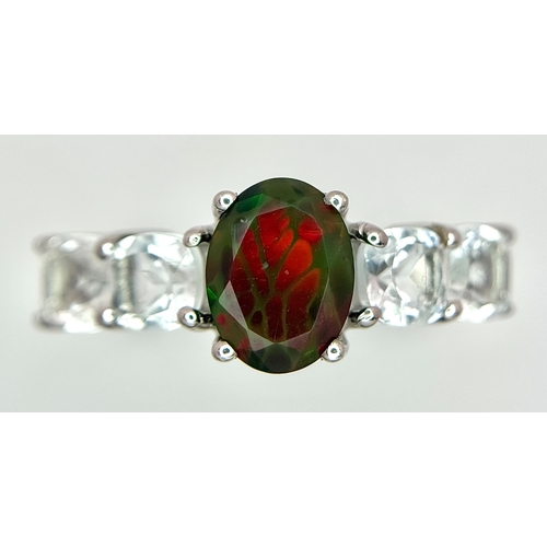 1410 - An attractive Sterling Silver Bloodstone and White Quartz Ring Size Q. The Ring is set with a 7mm Ov... 
