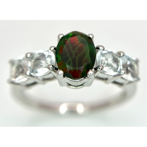 1410 - An attractive Sterling Silver Bloodstone and White Quartz Ring Size Q. The Ring is set with a 7mm Ov... 