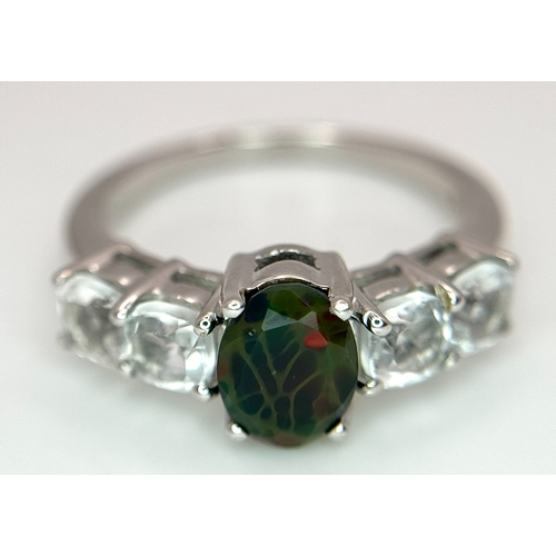 1410 - An attractive Sterling Silver Bloodstone and White Quartz Ring Size Q. The Ring is set with a 7mm Ov... 