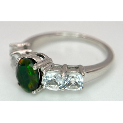 1410 - An attractive Sterling Silver Bloodstone and White Quartz Ring Size Q. The Ring is set with a 7mm Ov... 