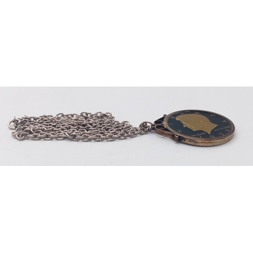 1025 - A 1971 Painted USA Half Dollar and 1976 One Dollar Coin - Both mounted on white metal chains.
