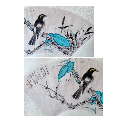 1026 - Two Sides of a Fan; Chinese ink and Watercolour on Paper scroll - Attributed to Zhang Daqian (1899-1... 