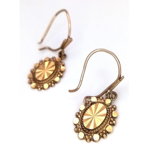 501 - A Pair of Vintage 9K Yellow Gold Sun Drop Earrings. 1.45g