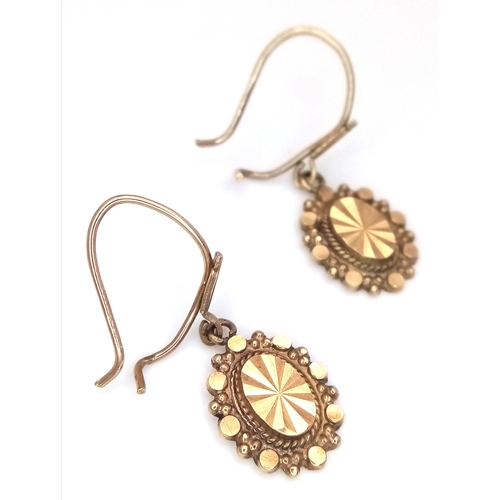 501 - A Pair of Vintage 9K Yellow Gold Sun Drop Earrings. 1.45g