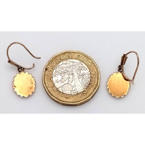 501 - A Pair of Vintage 9K Yellow Gold Sun Drop Earrings. 1.45g