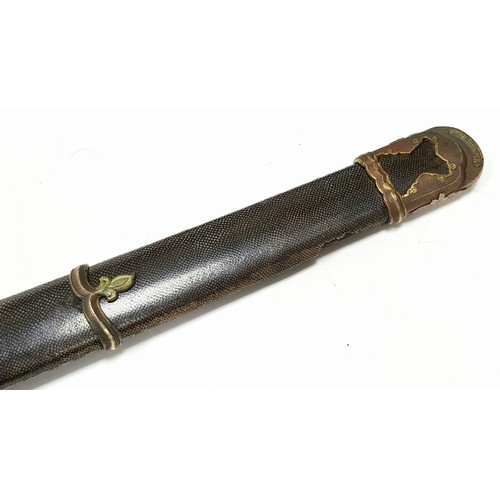 875 - A Late Shin-Shinto Japanese Sword and leather scabbard cover. A late Shin-shinto katana signed Kashu... 