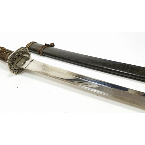 875 - A Late Shin-Shinto Japanese Sword and leather scabbard cover. A late Shin-shinto katana signed Kashu... 