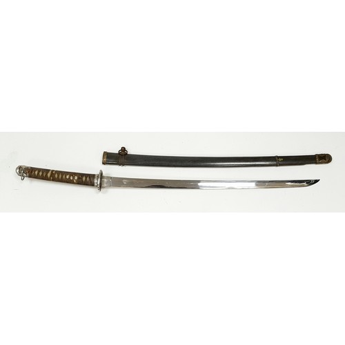 875 - A Late Shin-Shinto Japanese Sword and leather scabbard cover. A late Shin-shinto katana signed Kashu... 