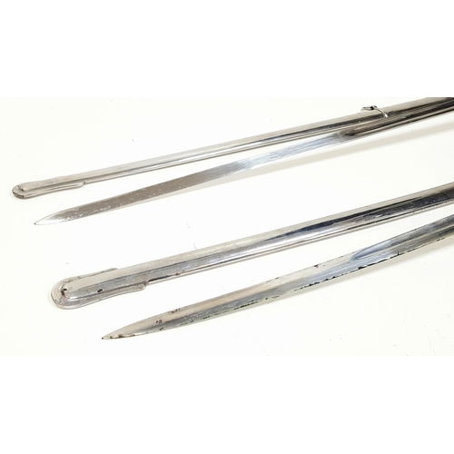 854 - Two Vintage British Army Swords with Metal Scabbards. Broad arrow (India) mark on shorter sword and ... 