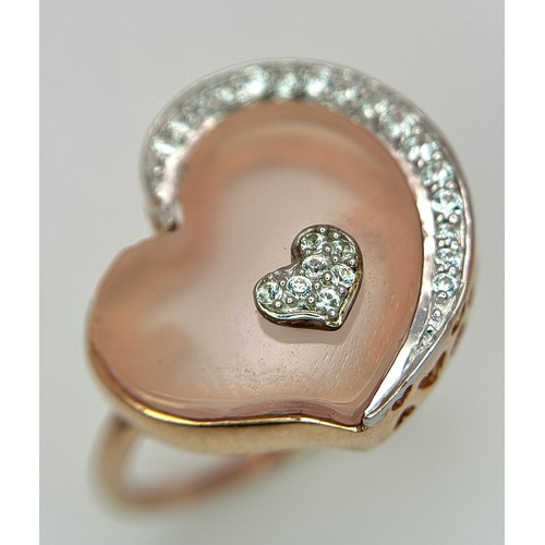 1028 - A Pretty Rose Gold Gilded Pink Nacre and White Spinel Ring-Size N1/2. Ring measures 1.8cm Wide at th... 