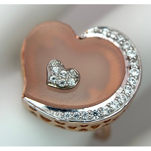 1028 - A Pretty Rose Gold Gilded Pink Nacre and White Spinel Ring-Size N1/2. Ring measures 1.8cm Wide at th... 