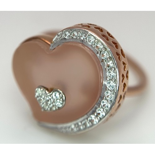 1028 - A Pretty Rose Gold Gilded Pink Nacre and White Spinel Ring-Size N1/2. Ring measures 1.8cm Wide at th... 