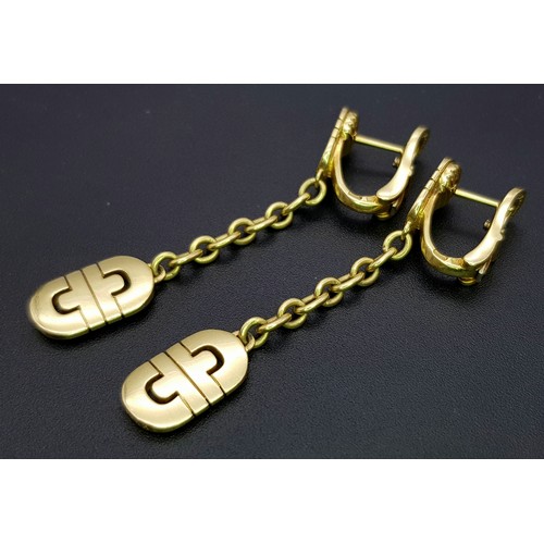 1005 - A Pair of 18K Yellow Gold Bvlgari Parentesi Drop Earrings. 5cm drop. 17.6g total weight. NL20/14606.... 