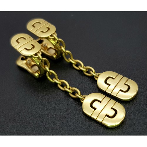 1005 - A Pair of 18K Yellow Gold Bvlgari Parentesi Drop Earrings. 5cm drop. 17.6g total weight. NL20/14606.... 