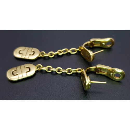 1005 - A Pair of 18K Yellow Gold Bvlgari Parentesi Drop Earrings. 5cm drop. 17.6g total weight. NL20/14606.... 
