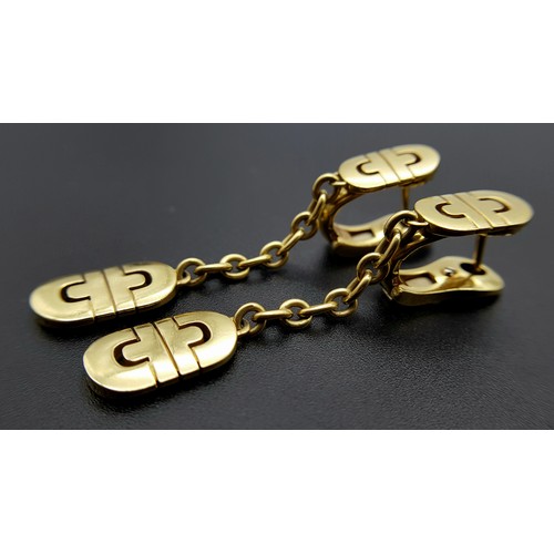 1005 - A Pair of 18K Yellow Gold Bvlgari Parentesi Drop Earrings. 5cm drop. 17.6g total weight. NL20/14606.... 