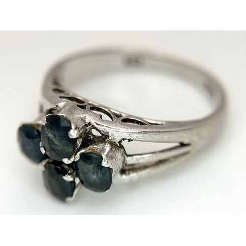 1016 - A Vintage Sterling Silver and Four Blue Sapphire Set Ring Size Q, set with four 5 x 4mm Oval Cut Sap... 