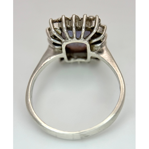 1023 - A Vintage Sterling Silver Opal and White Quartz Ring Size R, set with a 1cm Long Rectangle Cut Opal ... 