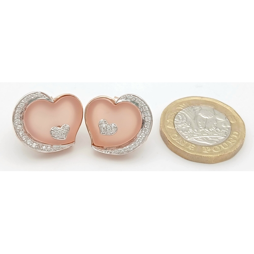 1007 - A Pretty Pair of Rose Gold Gilded Pink Nacre and White Spinel Stud Earrings, 1.7cm Wide. Combined Gr... 