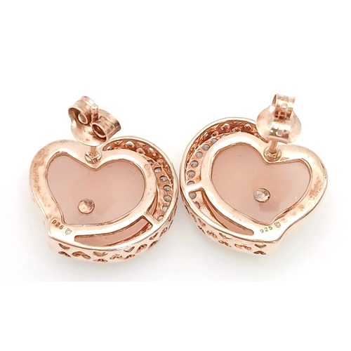 1007 - A Pretty Pair of Rose Gold Gilded Pink Nacre and White Spinel Stud Earrings, 1.7cm Wide. Combined Gr... 